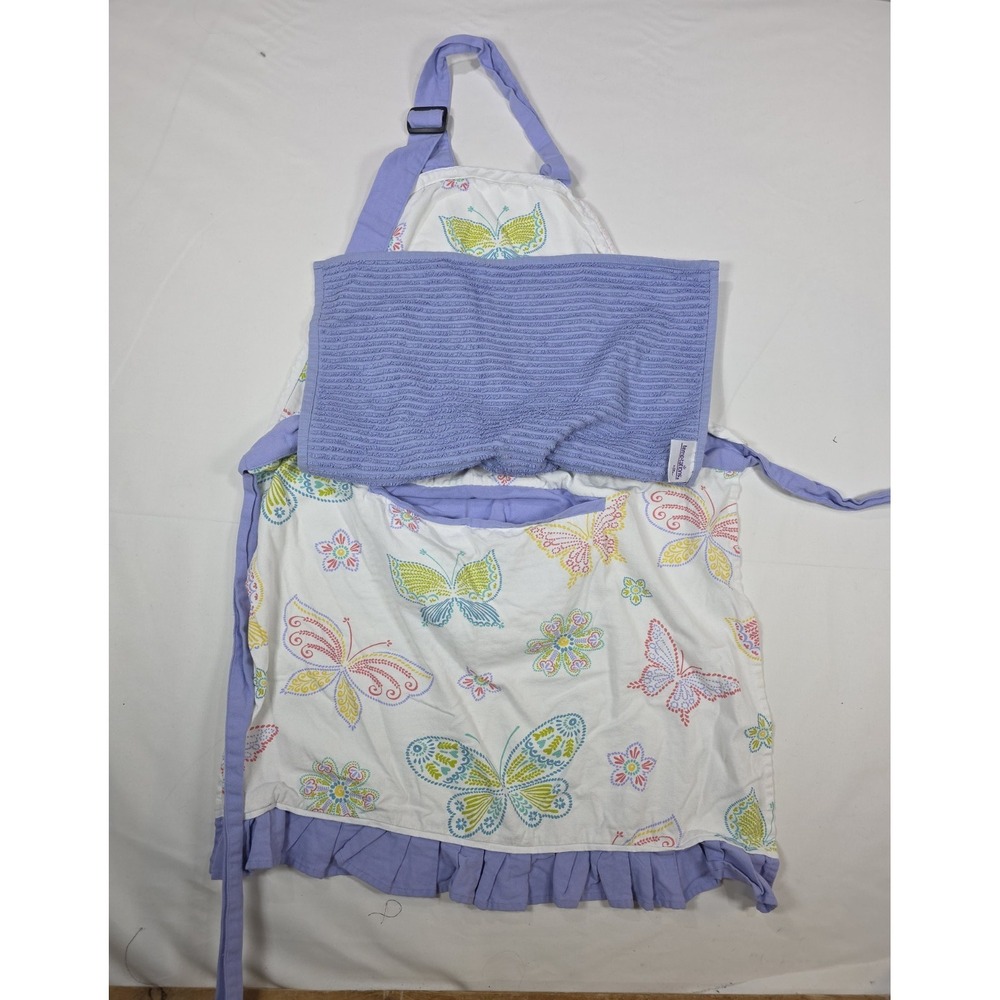 Temp-tations Apron Purple Butterfly Floral Full Length Removable Towe - Picture 5 of 7
